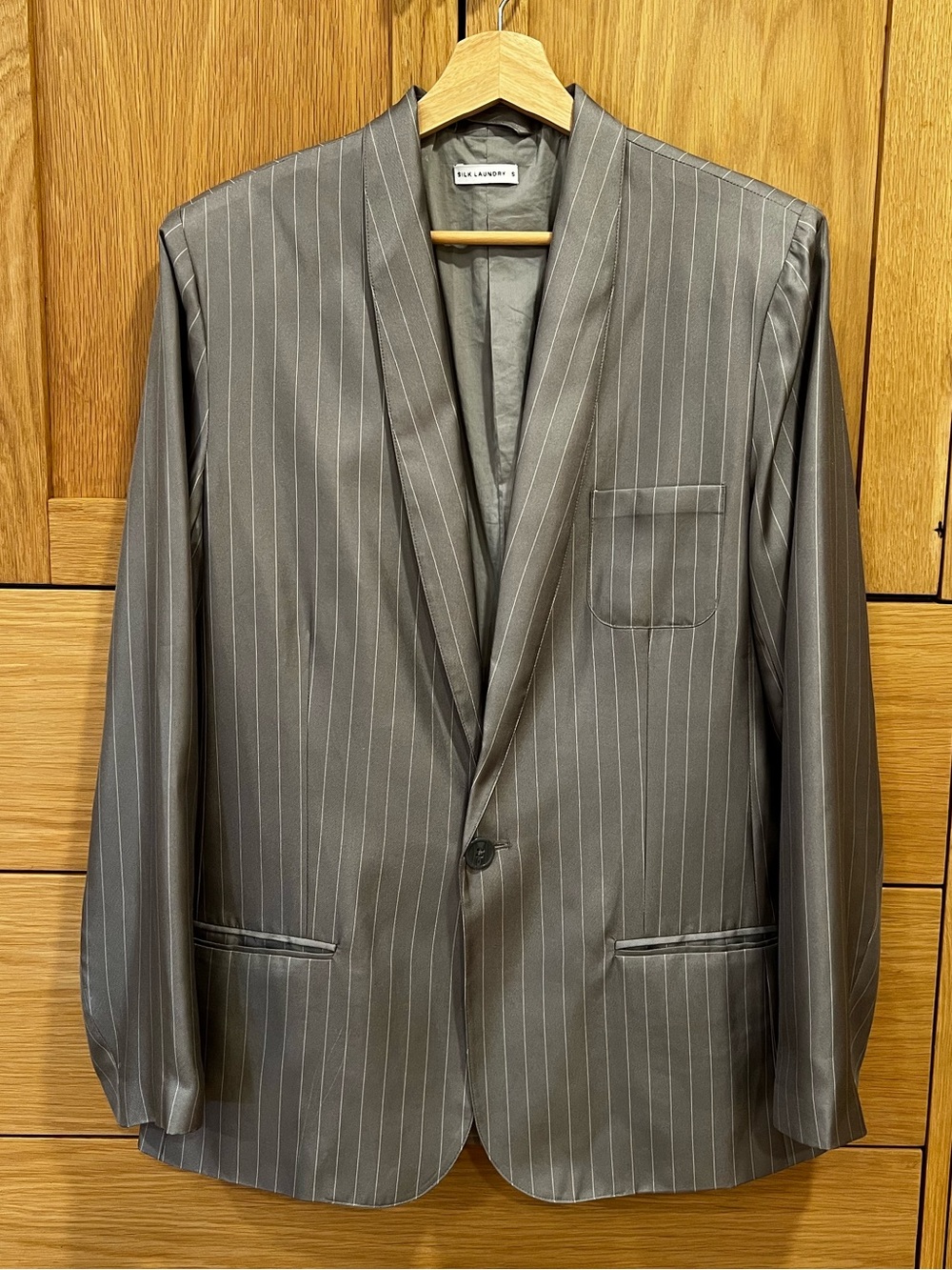 Silk Laundry Twill Miami Blazer Moon Pinstripe Size Small Relaxed Fit Office